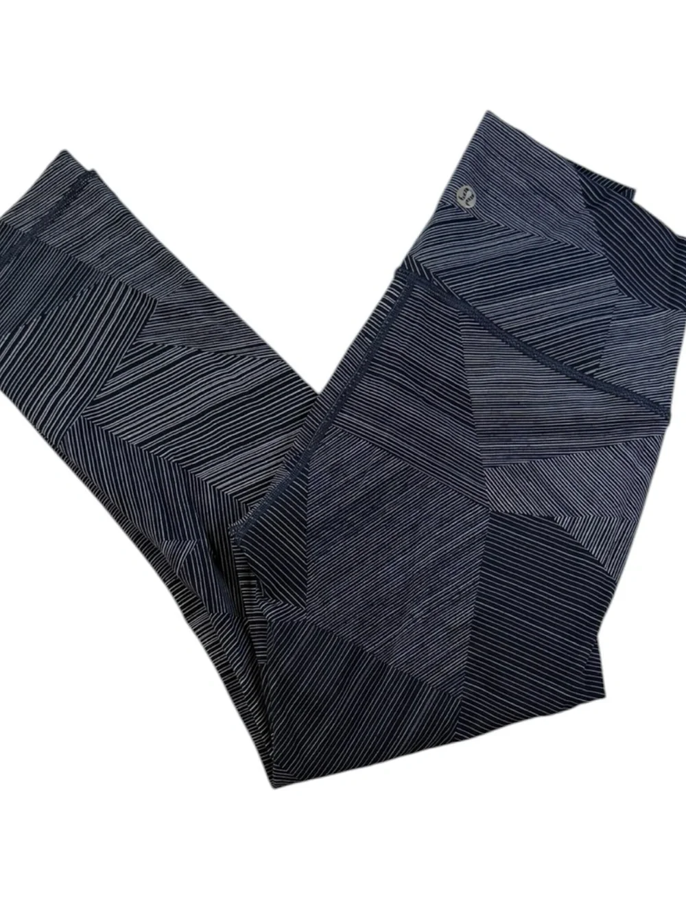 Lululemon Crop Leggings Womens 6 Blue Geometric Stripe Print High Rise Yoga - Picture 5 of 12
